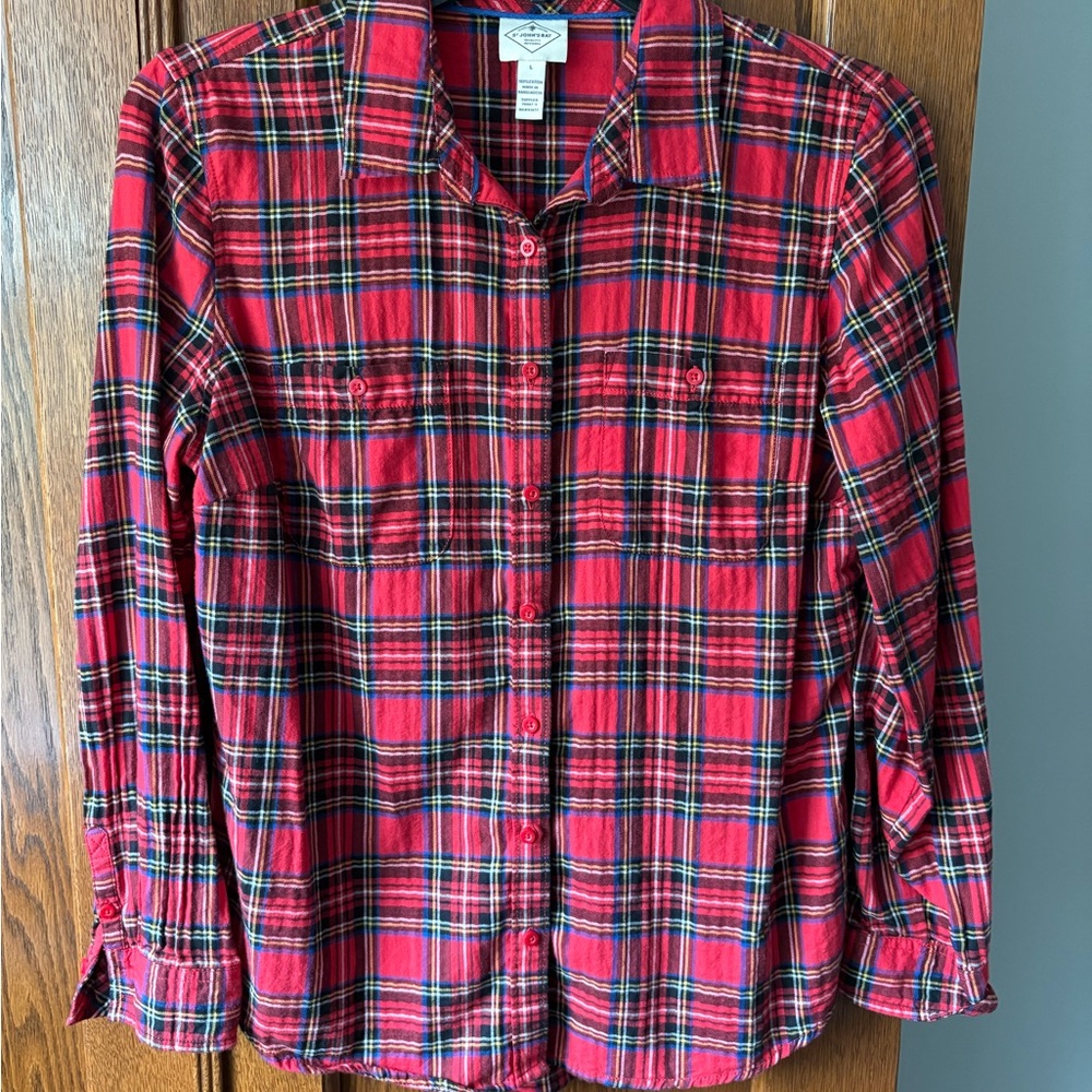 St. John's Bay Vibrant Red Plaid Shirt